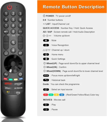 Vista 8 de Control remoto de voz universal inteligente con puntero y función de voz compatible con LG 2024-2018 Model Year TV MR24GA MR23GA MR22GA MR21GA MR20GA