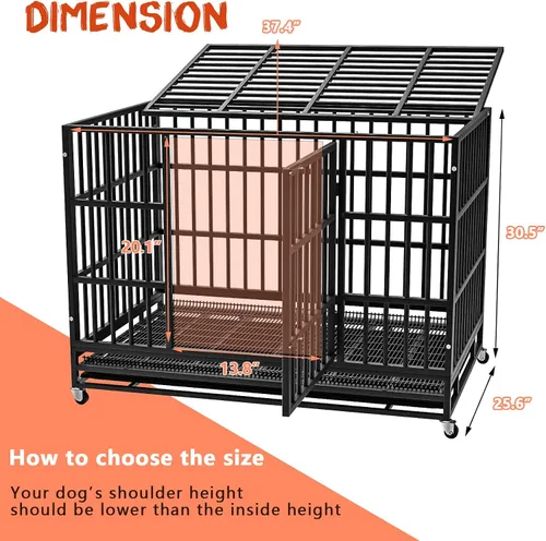 Vista 7 de LEMBERI - Jaula para perro indestructible y resistente de 48/38 pulgadas, a prueba de escapes con ruedas bloqueables, doble puerta para evitar