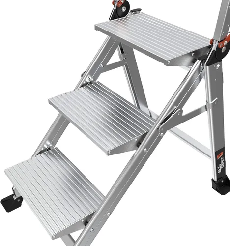 Vista 12 de Escaleras Little Giant Jumbo Step, taburete plegable de 3 pasos, 2.2 pies de aluminio, con plataforma, pasamanos y bandeja para herramientas