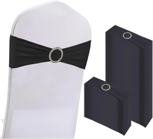 Vista 10 de WJWHQ 100 piezas de cintas elásticas de elastano con lazos para sillas, bandas de cubierta de silla con hebilla deslizante para eventos de boda