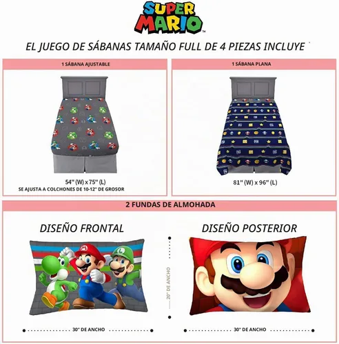 Vista 2 de Super Mario Trifecta Fun - Juego de sábanas de 4 piezas