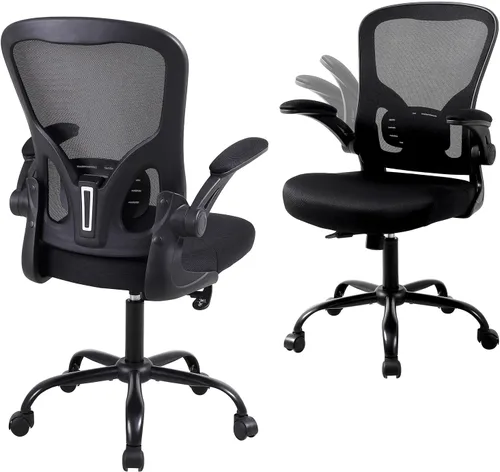 Vista 13 de Flysky Silla ergonómica de escritorio para oficina en casa, soporte lumbar, silla giratoria de malla transpirable para computadora con ruedas y Negro