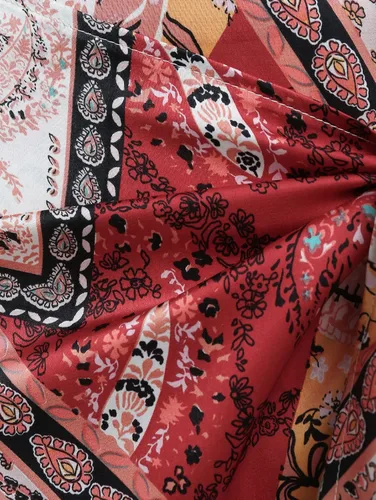 Vista 5 de ZAFUL Falda midi bohemia de cintura alta para mujer, falda sexy con abertura pareo, bandana con estampado de cachemira