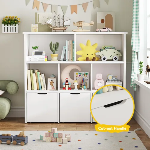 Vista 6 de Teckid Estantería para niños y almacenamiento de juguetes, organizador de juguetes con 3 contenedores móviles y 5 cubos abiertos, almacenamiento