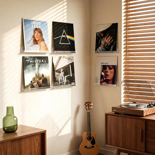 Vista 3 de Laurensory Estante para Discos de Vinilo de Montaje en Pared, Soporte Expositor de Álbumes de Acrílico Transparente de 12 Pulgadas, Estantes