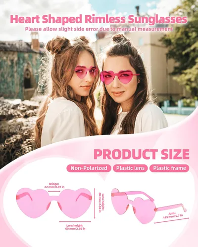 Vista 2 de WDYHILE Heart Shaped Sunglasses, Candy Color Rimless Sunglasses 6 Pairs for Women Bachelorette Party Trendy Eyewear