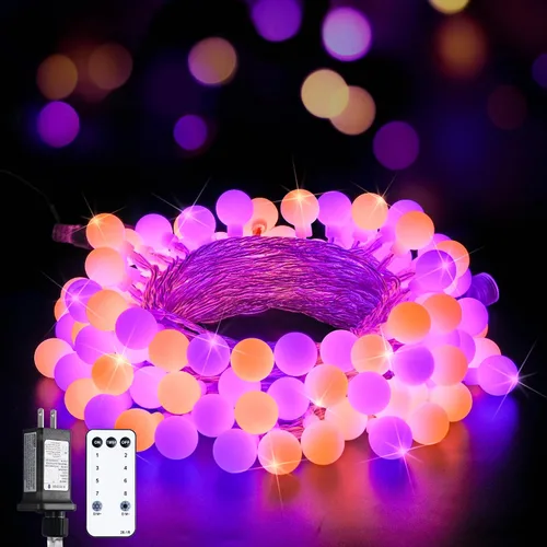 Vista 26 de JMEXSUSS Luces de Cuerda de Globo, Luces de Navidad Rojas y Blancas, Enchufe de 100 LED Globe String Lights Plug in with Remote, 33 ft 8 Modes
