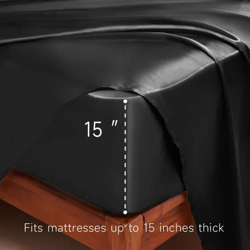 Vista 6 de Sábanas de satén tamaño individual – Juego de sábanas de lujo suaves y sedosas de 3 piezas para niños, juego de sábanas de seda de satén negro sin