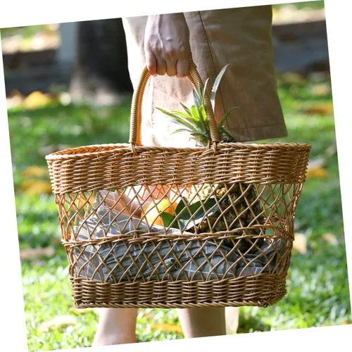 Vista 3 de Cesta tejida para comestibles Cesta de picnic Cesta de frutas portátil Suministros diarios