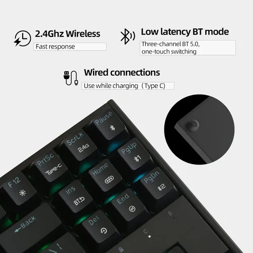 Vista 3 de IROK AL87Pro Aluminum CNC Frame, BluetoothUSB2.4G, Wireless RGB Mechanical Keyboard, 80% TKL Gaming Keyboard, Hot Swappable Switch Customizable