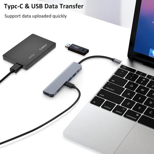 Vista 5 de Hub USB-C 7 en 1, adaptador multipuerto USB-C a HDMI con lector de tarjetas SD/MicroSD para iPhone/iPad, compatible con iPhone 15/16/17, MacBook