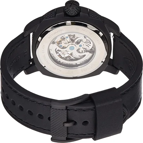 Vista 3 de Fossil automático acero inoxidable y piel Casual Reloj de los hombres color negro Modelo me3134