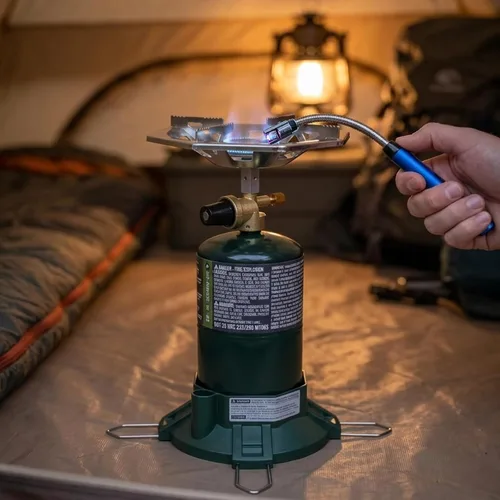 Vista 8 de Estufa de propano para acampar con quemador de propano, estufa de propano con parte superior de botella de un solo quemador, llama ajustable