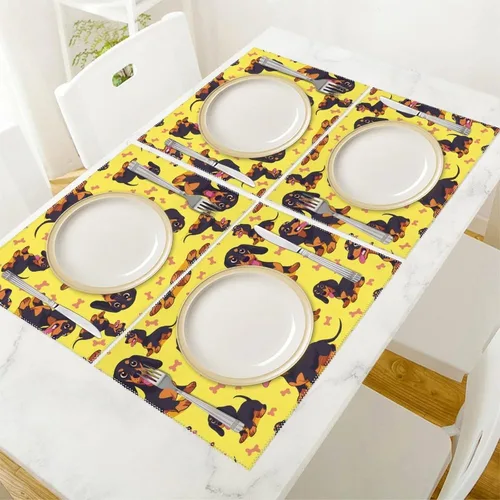 Vista 5 de Dachshunds Dog Placemats Set of 6 Resistant Table Mats Washable Place Mats for Dinner Party Table Decoration