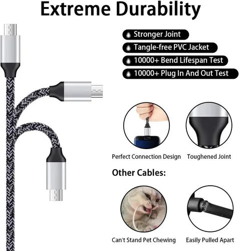 Vista 5 de Cubo de carga con cable micro USB, cable de carga rápida compatible con Samsung Galaxy S7/S6/Edge/Active S5 S4 Note 5/4, J7 J3 J2 A7 A10S A10 A6