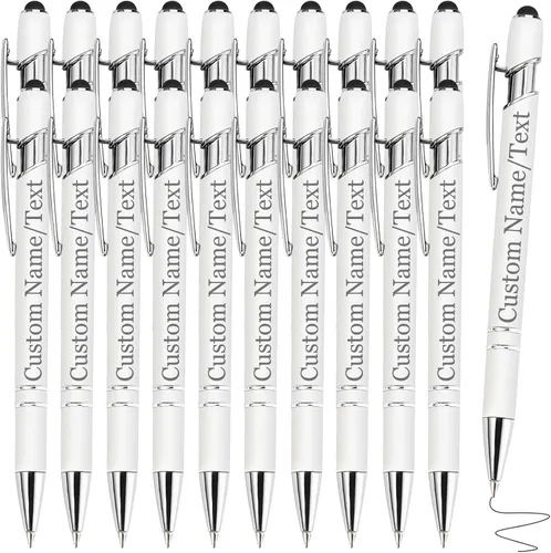 Vista 46 de Bolígrafos personalizados con nombre, paquete de 10 bolígrafos personalizados a granel, bolígrafo de tinta negra grabada con punta de lápiz óptico