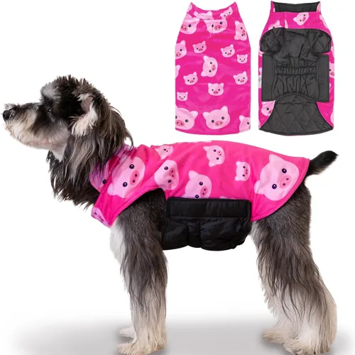 Vista 13 de CuteBone Abrigo de invierno para perro, chaleco reversible impermeable y resistente al viento, chaqueta gruesa ajustable para clima frío con agujero