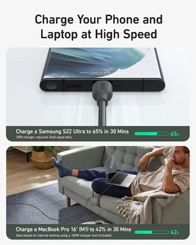 Vista 7 de Anker Cable USB C, carga rápida de 240 W, USB 2.0 (6 pies, negro fantasma) Cable bio-trenzado para iPhone serie 17, MacBook Pro 2020, iPad Pro