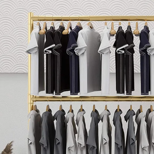 Vista 2 de Estante de ropa móvil de pie de 2 capas, estantes organizadores multifuncionales para el hogar, ahorro de espacio