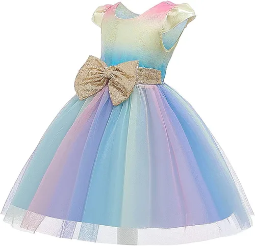 Vista 2 de Vestido de fiesta de flores para niñas, vestido de fiesta de tul arco iris para niños, vestido de fiesta de graduación de encaje de princesa