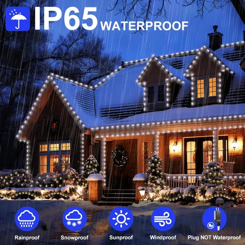 Vista 3 de Luces de Navidad de 262 pies, 800 luces LED para exteriores, alambre transparente para árbol de Navidad con 8 modos impermeables, tira de luces