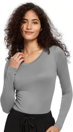 Vista 26 de COZYFIT Underscrub de manga larga para mujer - Blusas de uniforme para enfermeras con cuello redondo y tela suave Blanco