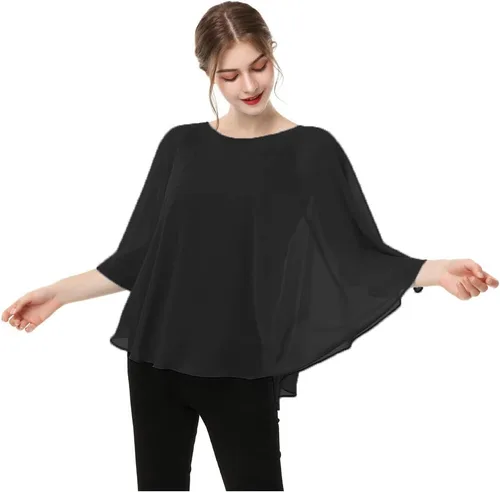 Vista 5 de Capas para mujer, chal de gasa casual, capa transparente, chal y envoltura, poncho