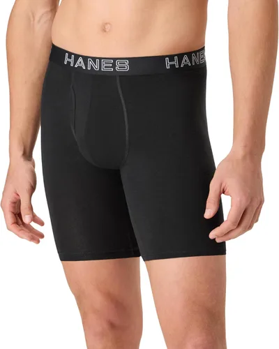 Vista 2 de Hanes Ropa Interior para Hombres, Calzoncillos Tipo Bóxer de Algodón Elástico para Hombres, Absorbe la Humedad, Paquete Múltiple Negro
