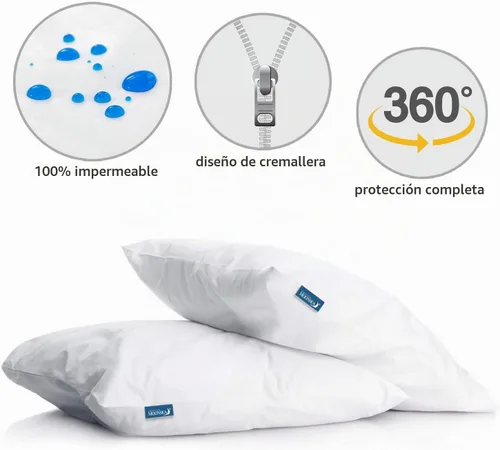 Vista 2 de Moonsea Paquete de 2 protectores de almohada impermeables con cremallera, tamaño estándar de 20 x 26 pulgadas, fundas de almohada, funda