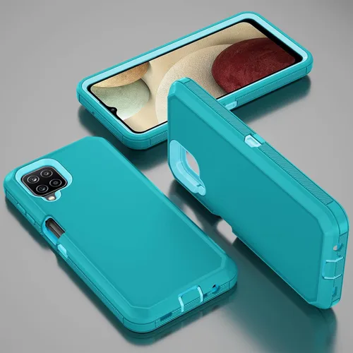 Vista 6 de Jiunai Funda para Samsung Galaxy A12, resistente de doble capa a prueba de golpes, protección contra caídas, deportes al aire libre, funda de goma