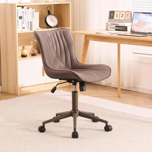 Vista 4 de YOUTASTE Silla de escritorio de oficina sin brazos con ruedas, silla giratoria ajustable, tapizada de piel sintética, soporte ergonómico