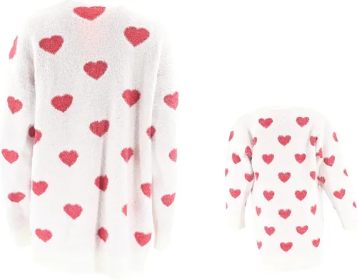 Vista 4 de Unique Baby Suéter tipo kimono para el día de San Valentín para niñas Rojo Red Hearts