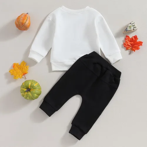Vista 4 de Wrrkayly Traje de Acción de Gracias para bebé niño pequeño, sudadera de manga larga con cuello redondo y estampado de pavo, pantalones deportivos