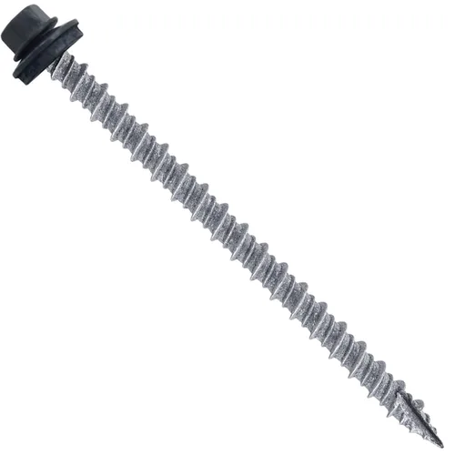 Vista 93 de Tornillos para techos de metal gris ABC 10 x 1 - Cabezal hexagonal - Arandela EPDM - Arandela de arranque automático/roscado - 1 bolsa - 250