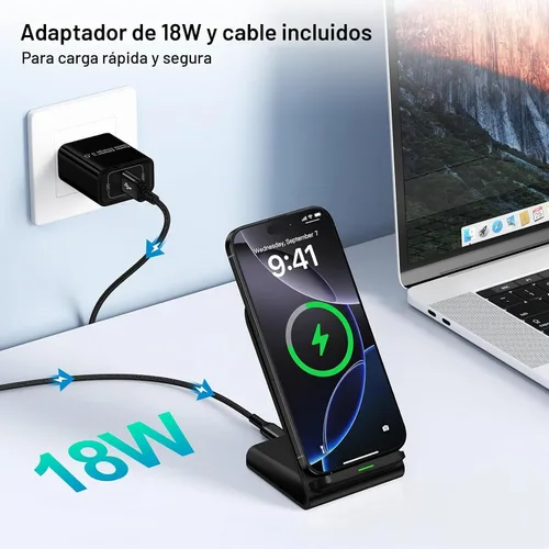 Vista 4 de Cargador inalámbrico Samsung S25 FE de 15 W, soporte de carga rápida para Galaxy S26+S26 Ultra S25 S24 FE S23 S22, para Motorola estación de carga