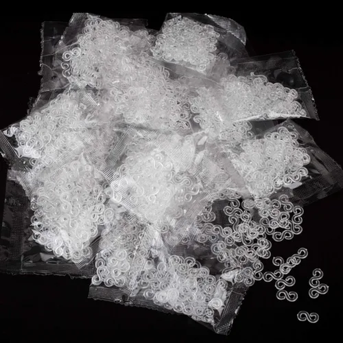 Vista 3 de OIIKI 1000 clips en forma de S, clips de banda de goma, kit de recambios de conectores de plástico para pulseras de telar de bricolaje, transparente