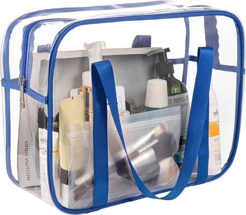 Vista 2 de Bolsa de aseo grande y gruesa de PVC con cremallera, bolsa transparente para cosméticos para el trabajo diario, viajes, deportes