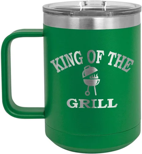 Vista 11 de King Of The Grill Black Taza de café de 15 oz con tapa deslizante Taza de café de viaje aislada Idea de regalo para barbacoa y parrilla
