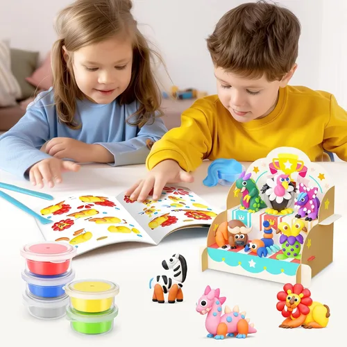 Vista 4 de Kit de arcilla seca Drama Planet para niños - 18 latas de arcilla para modelar, guía de 46 páginas con 26 tutoriales de personajes, gran regalo