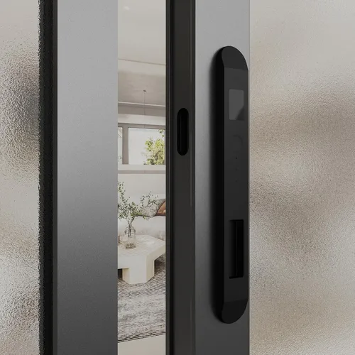 Vista 2 de Cerradura falsa, cerradura estrecha de la puerta corredera, emparejamiento utilizado con cerradura inteligente para doble deslizador (negro)