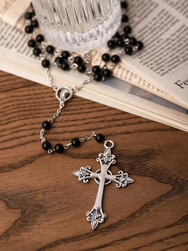Vista 9 de Sacina Collar de cruz gótica, collar de cruz de aleación de zinc, regalo de joyería gótica para mujeres, regalo de Navidad y Año Nuevo, Zinc