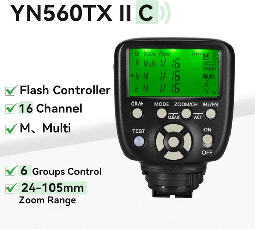 Vista 2 de YONGNUO Controlador remoto de disparador de flash LCD YN560-TX II actualizado, para Canon y YN560IV/III YN660 con función de despertador