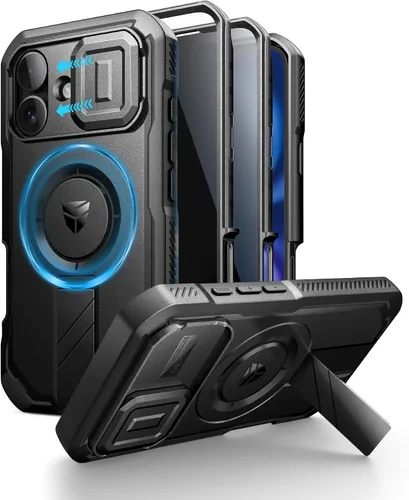 Vista 57 de Dexnor - Funda para iPhone 12 & iPhone 12 Pro con tapa deslizante para cámara, soporte ajustable y protector de pantalla integrado, carcasa