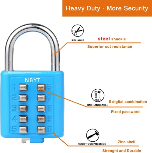Vista 3 de Candado de 5 dígitos Cerradura de combinación digital, cerradura digital de seguridad con botón, aplicable al gimnasio o vestuario deportivo, caja