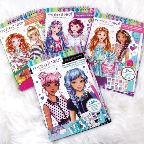 Vista 7 de Cuaderno de bocetos de diseño de moda para niñas – Kit de sueños digital con 110 calcomanías, plantillas, guía de diseño – Moda inspirada en emojis