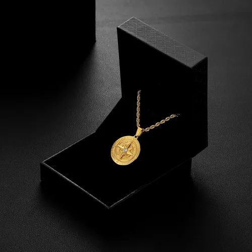 Vista 6 de KRKC&CO Coin Necklace Pendant, Gold Medallion Necklace Chain, CompassSt. ChristopherLionMedusaAngel Circle Vintage Coin Necklace For Men, Him