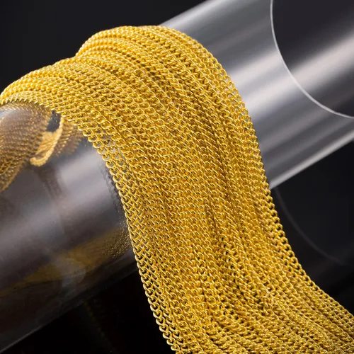 Vista 2 de TecUnite Collar de cadena de eslabones chapados en oro de 33 pies de 0.059 in con 30 anillos de salto, 20 cierres de langosta para hombres