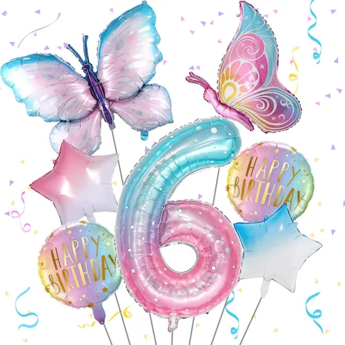 Vista 14 de Decoraciones de cumpleaños de mariposa, globos de mariposa, decoraciones de fiesta de primer cumpleaños para niñas, números de fantasía, 1 globo