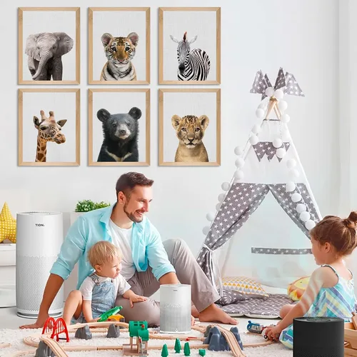 Vista 2 de EPHANY Pósteres y Impresiones de Animales de Safari para Bebés, Pintura sobre Lienzo para Guardería, Arte de Pared con Elefante, Tigre, Ciervo, Oso