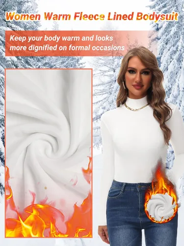 Vista 5 de LOOKUB Body de manga larga con forro polar para mujer, cálido, con forro polar, cuello de tortuga